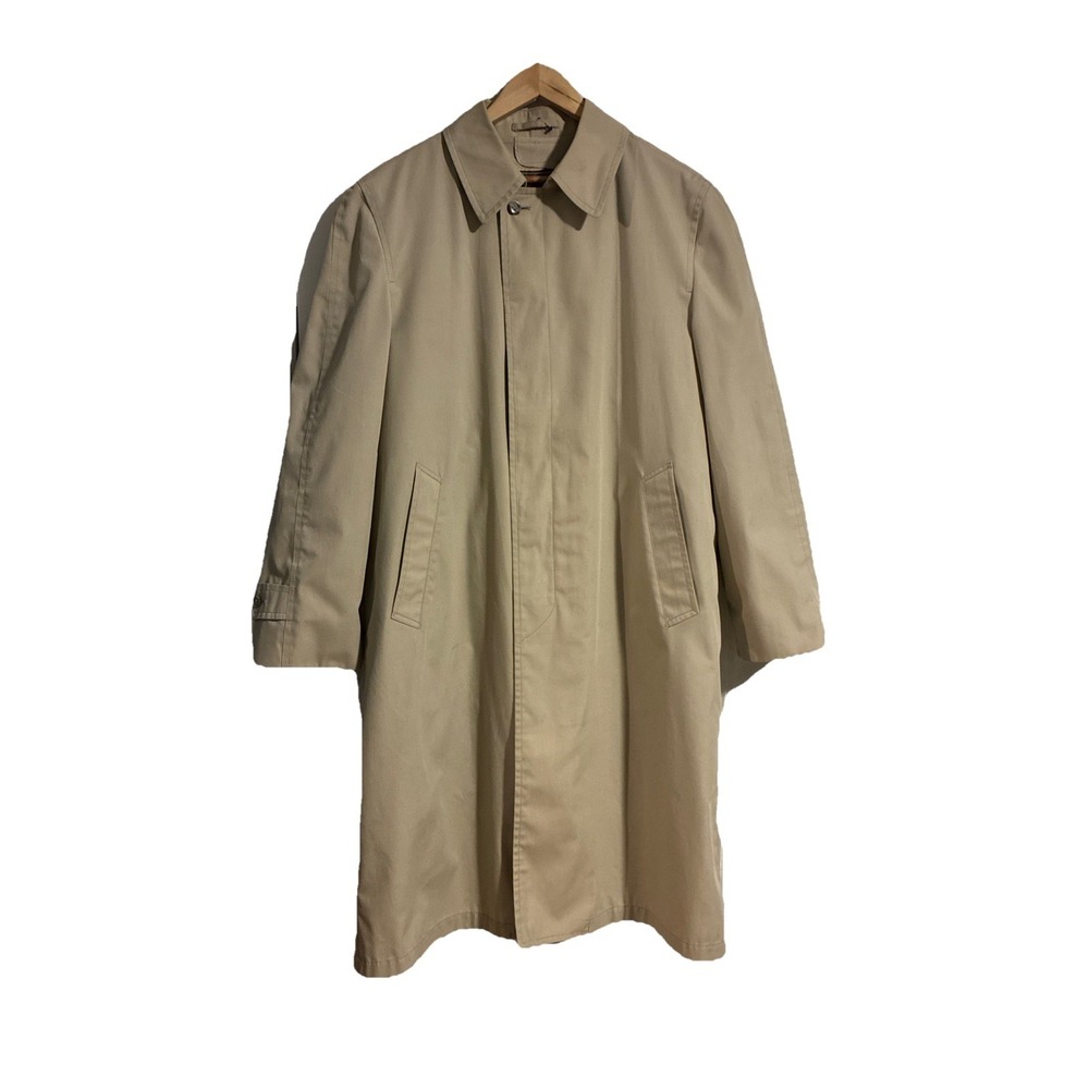 London Fog VTG Wamsutta Maincoats Trench Coat Mens 42R Tan Lined USA Union Made